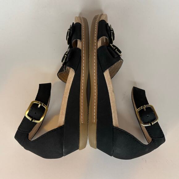 Dansko Women’s 7 / 37 Astrid Comfort Sandal Low Wedge Black Leather Strappy - Picture 7 of 10